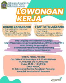 Lowongan Kerja Dukuh Banaran III dan Staf Tata Laksana